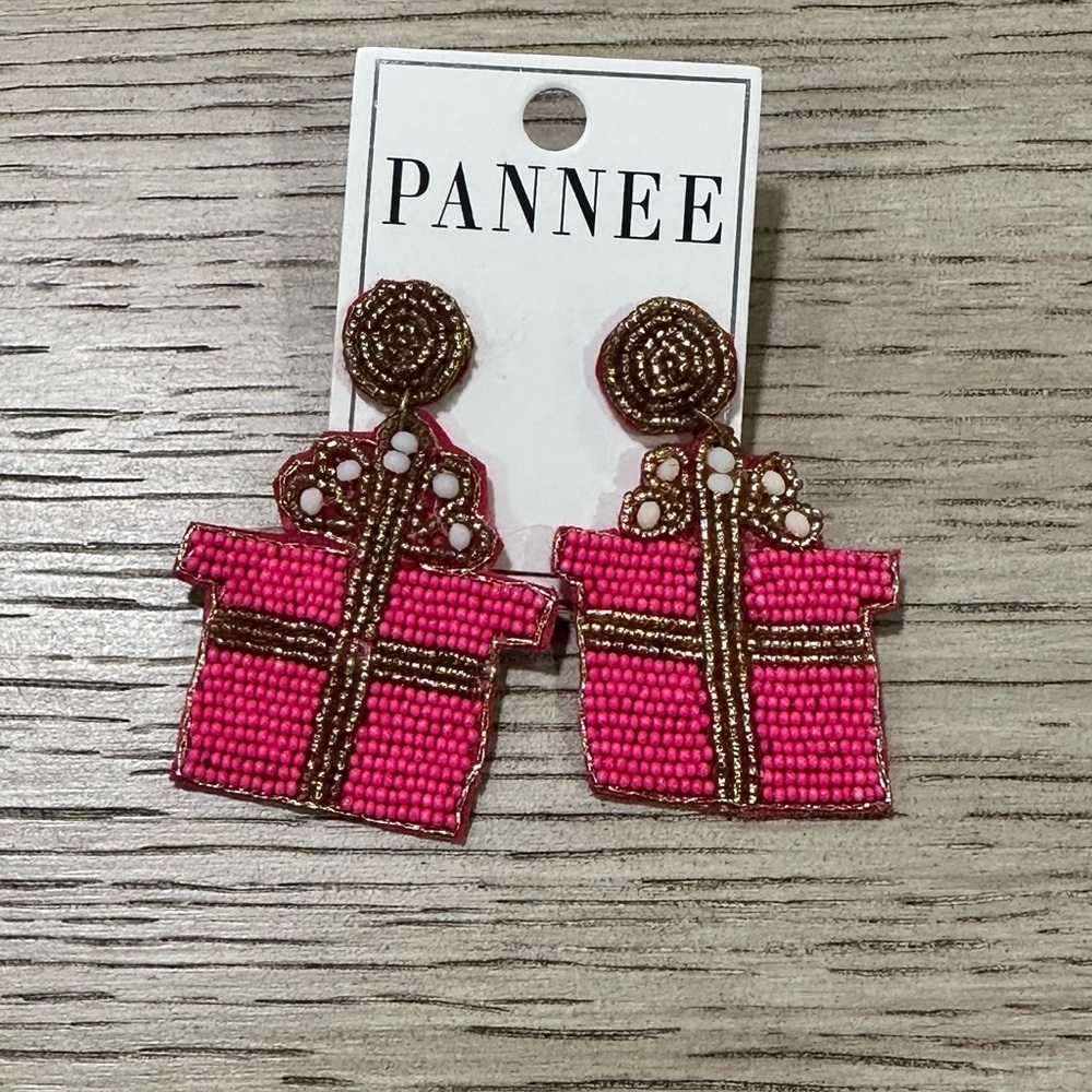 Pink Beaded Gift-Box Drop Earrings